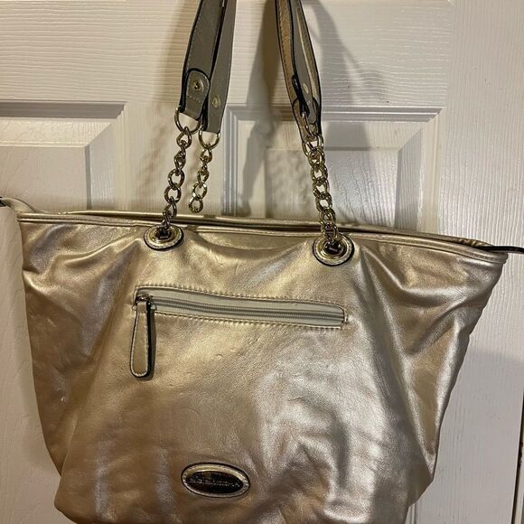 Big Buddha gold quilted front vegan leather tote with gold tone accents … - Picture 4 of 15